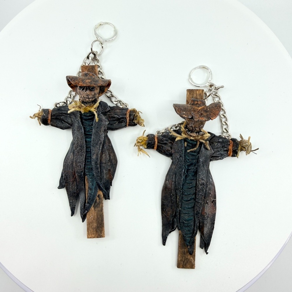 VTG Gothic Horror Scarecrow Dangle Earring Creepy Halloween Skull Cosplay Oddity